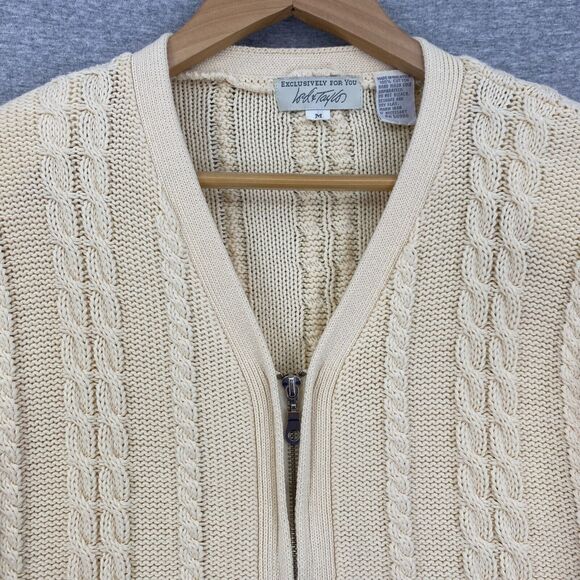 Lord & Taylor Sweater Womens Medium Beige Cable Rib Knit Full Zip V Neck Classi - Picture 4 of 9